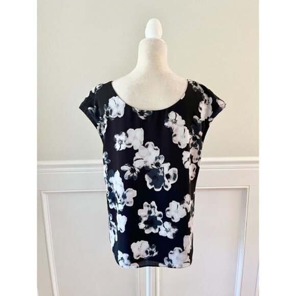 Floral Blouse Cap Sleeve Keyhole Lined L - Picture 4 of 4